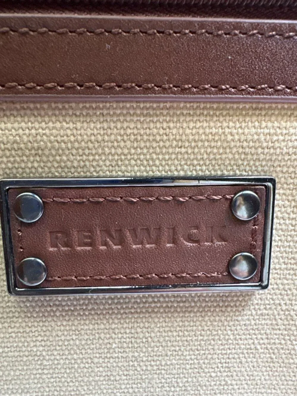 Renwick Canvas & Leather Messenger Bag Tan Laptop Briefcase Crossbody Satchel